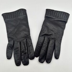 Willi Smith Gloves Leather Black Size M Cashmere Lined Woven Cuff‎ Designer